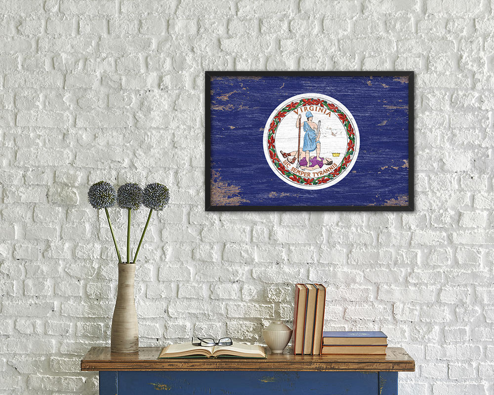 Virginia State Shabby Chic Flag Wood Framed Paper Print Wall Art Decor Gifts