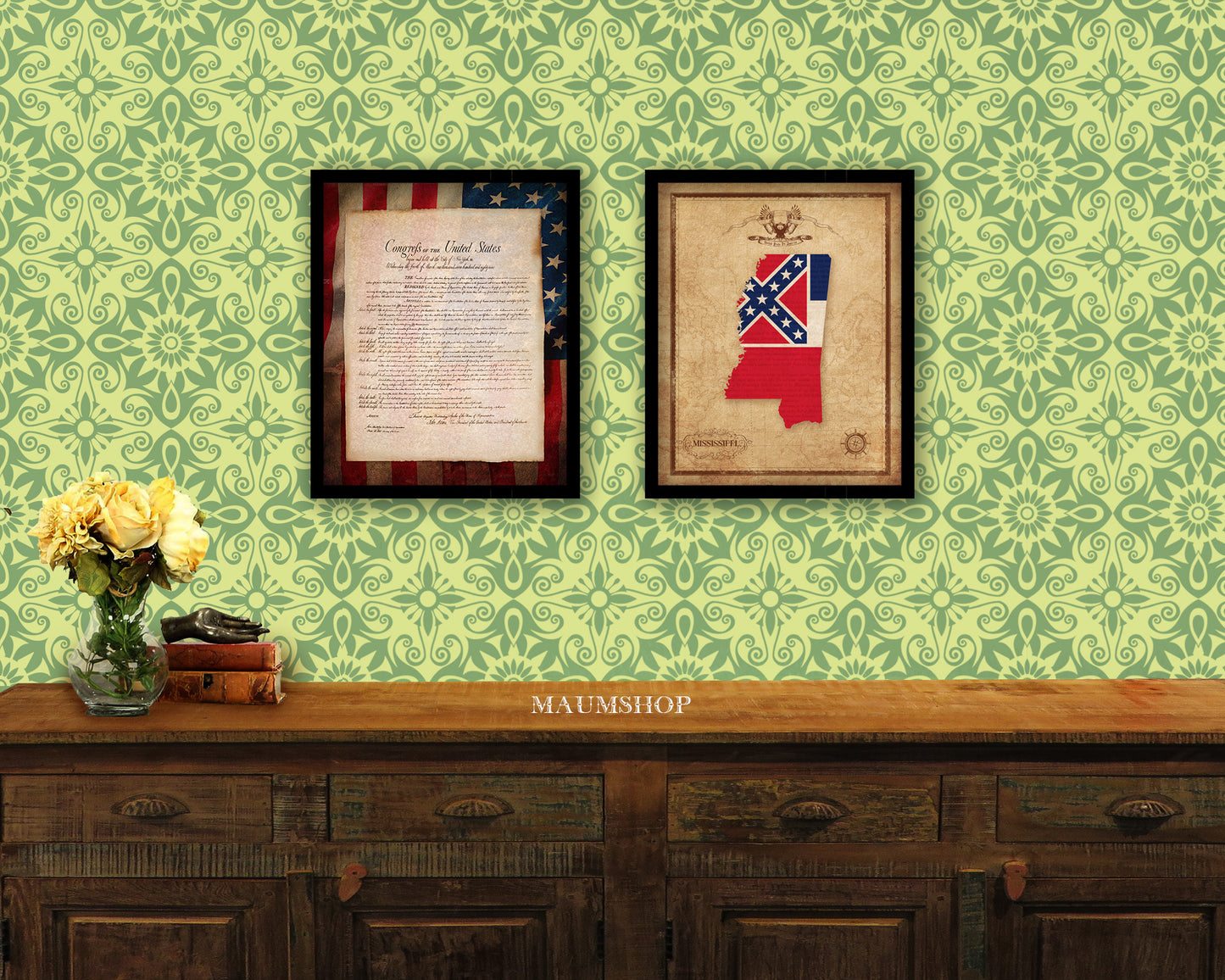 Mississippi State Vintage Map Wood Framed Paper Print Wall Art Decor Gifts