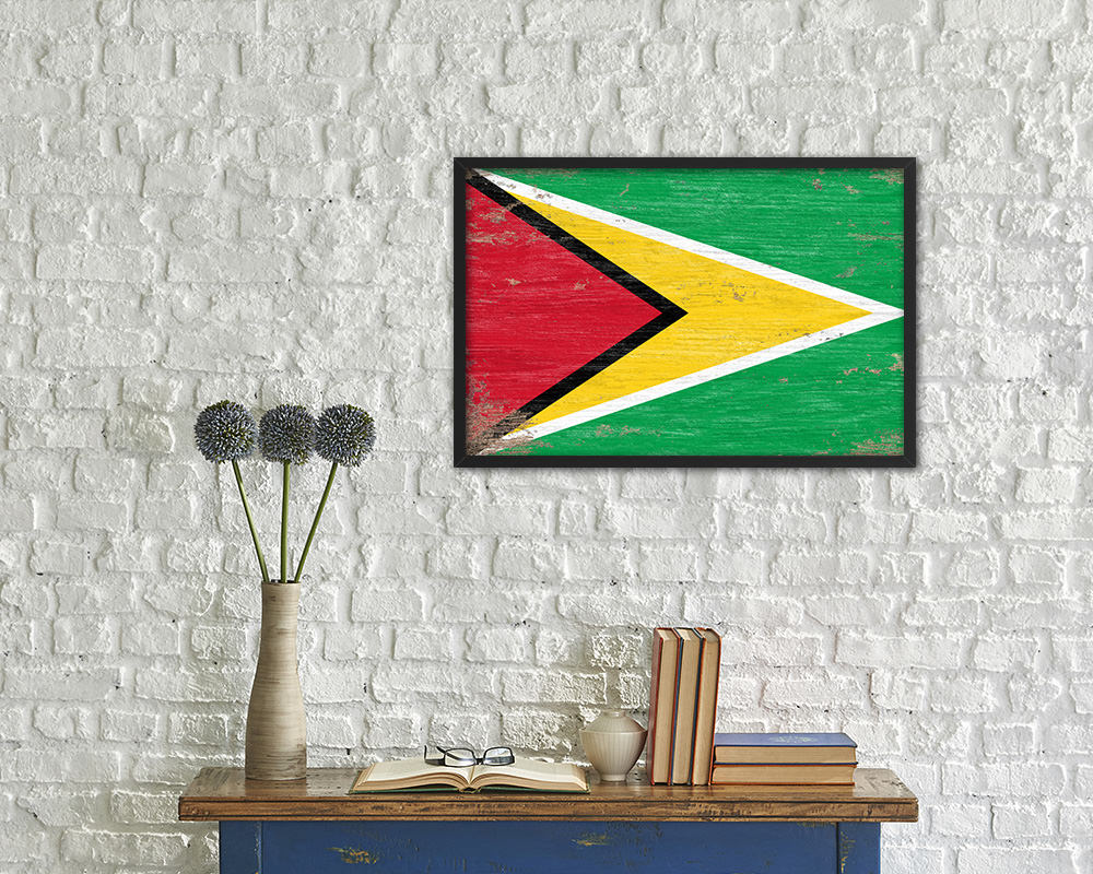 Guyana Shabby Chic Country Flag Wood Framed Print Wall Art Decor Gifts