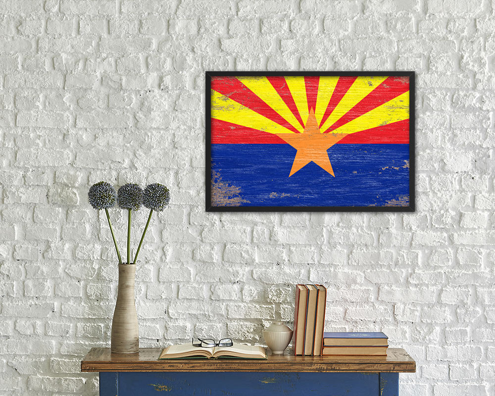 Arizona State Shabby Chic Flag Wood Framed Paper Print Wall Art Decor Gifts