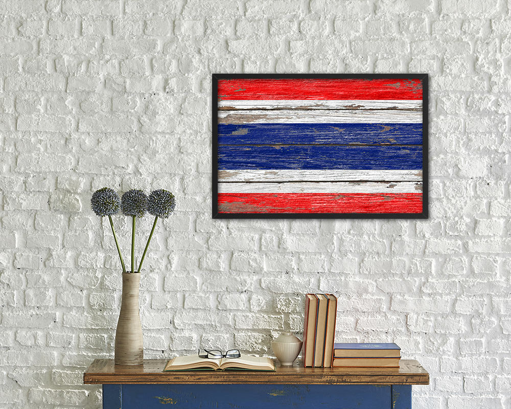 Thailand Country Wood Rustic National Flag Wood Framed Print Wall Art Decor Gifts