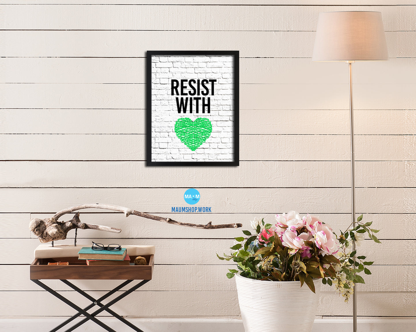 Resist With Love Rainbow Pride Peace Right Justice Poster Wood Framed Wall Decor Print Gifts