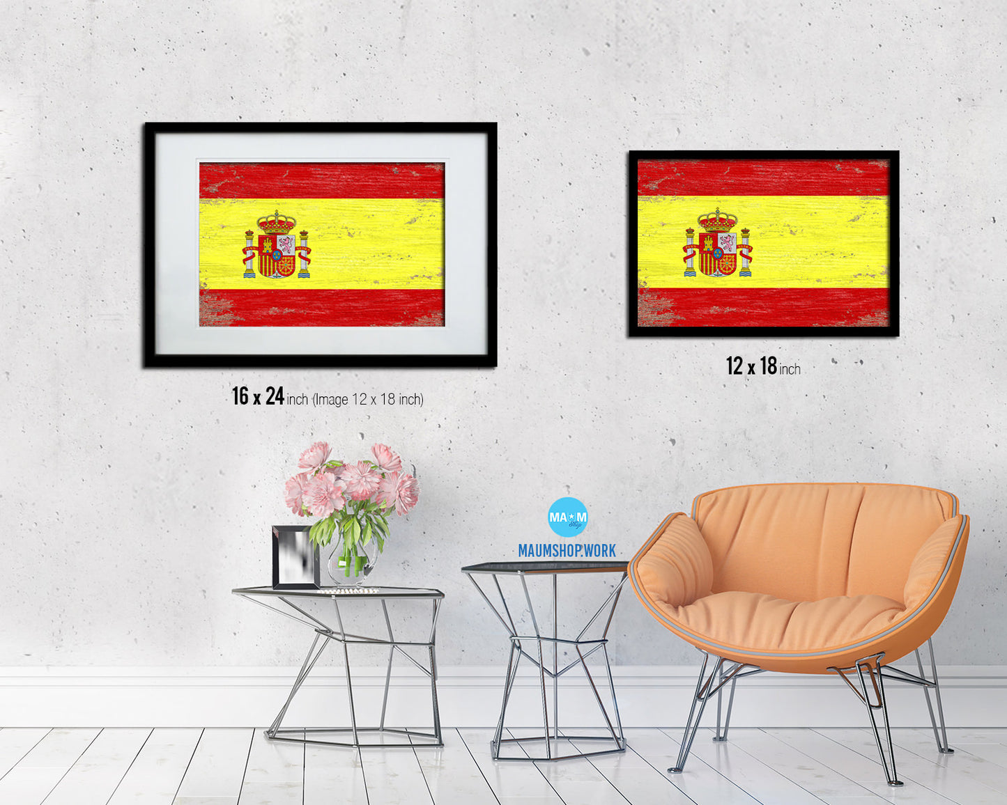 Spain Shabby Chic Country Flag Wood Framed Print Wall Art Decor Gifts