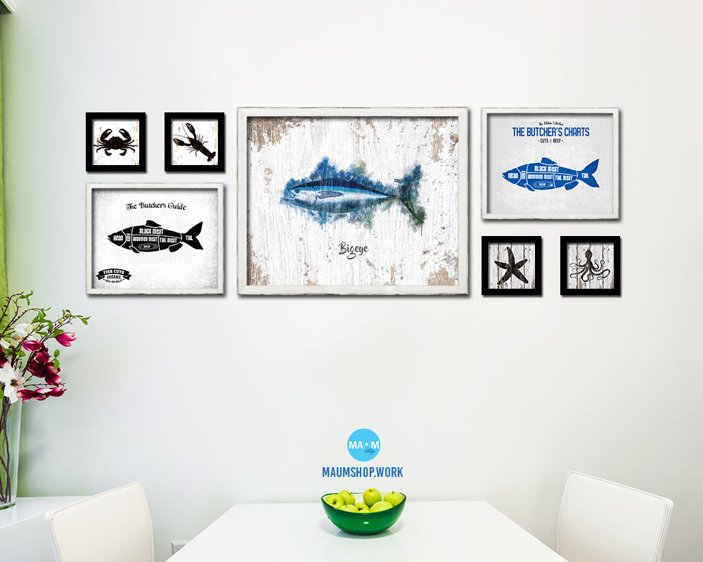 Bigeye Fish Framed Prints Modern Restaurant Sushi Bar Watercolor Wall Art Decor