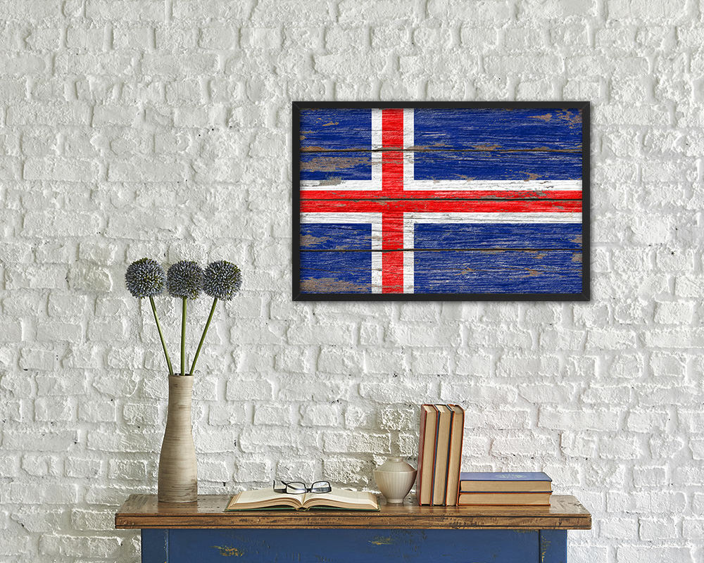 Iceland Country Wood Rustic National Flag Wood Framed Print Wall Art Decor Gifts