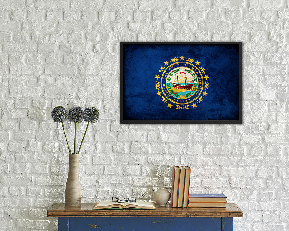 New Hampshire State Vintage Flag Wood Framed Paper Print Wall Art Decor Gifts