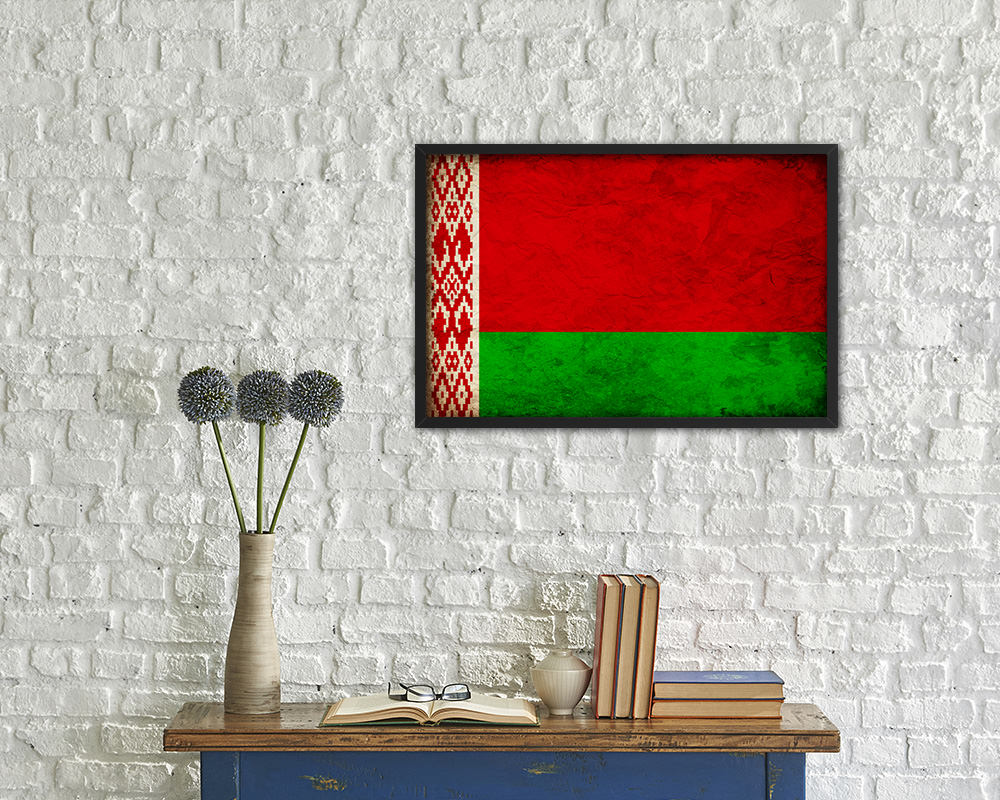 Belarus Country Vintage Flag Wood Framed Print Wall Art Decor Gifts