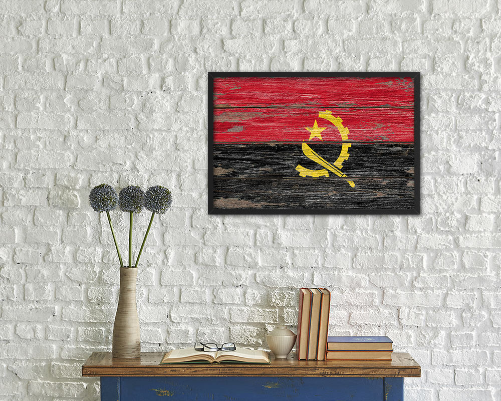 Angola Country Wood Rustic National Flag Wood Framed Print Wall Art Decor Gifts