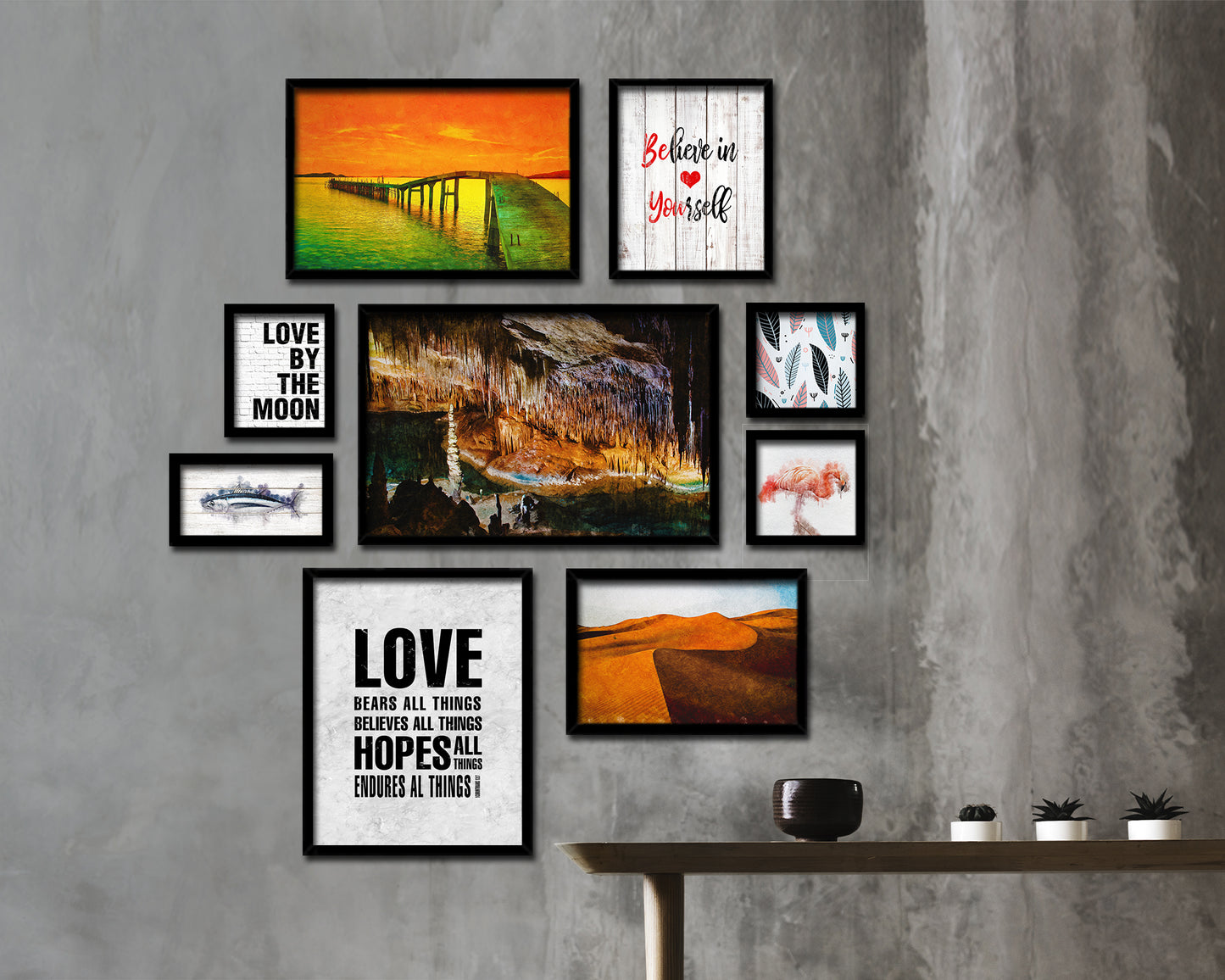 Love bears all things believes all things hopes all things endures all things Quote Framed Art