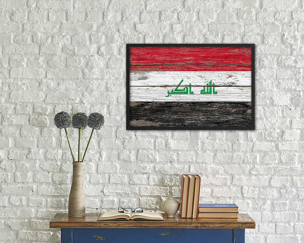 Iraq Country Wood Rustic National Flag Wood Framed Print Wall Art Decor Gifts