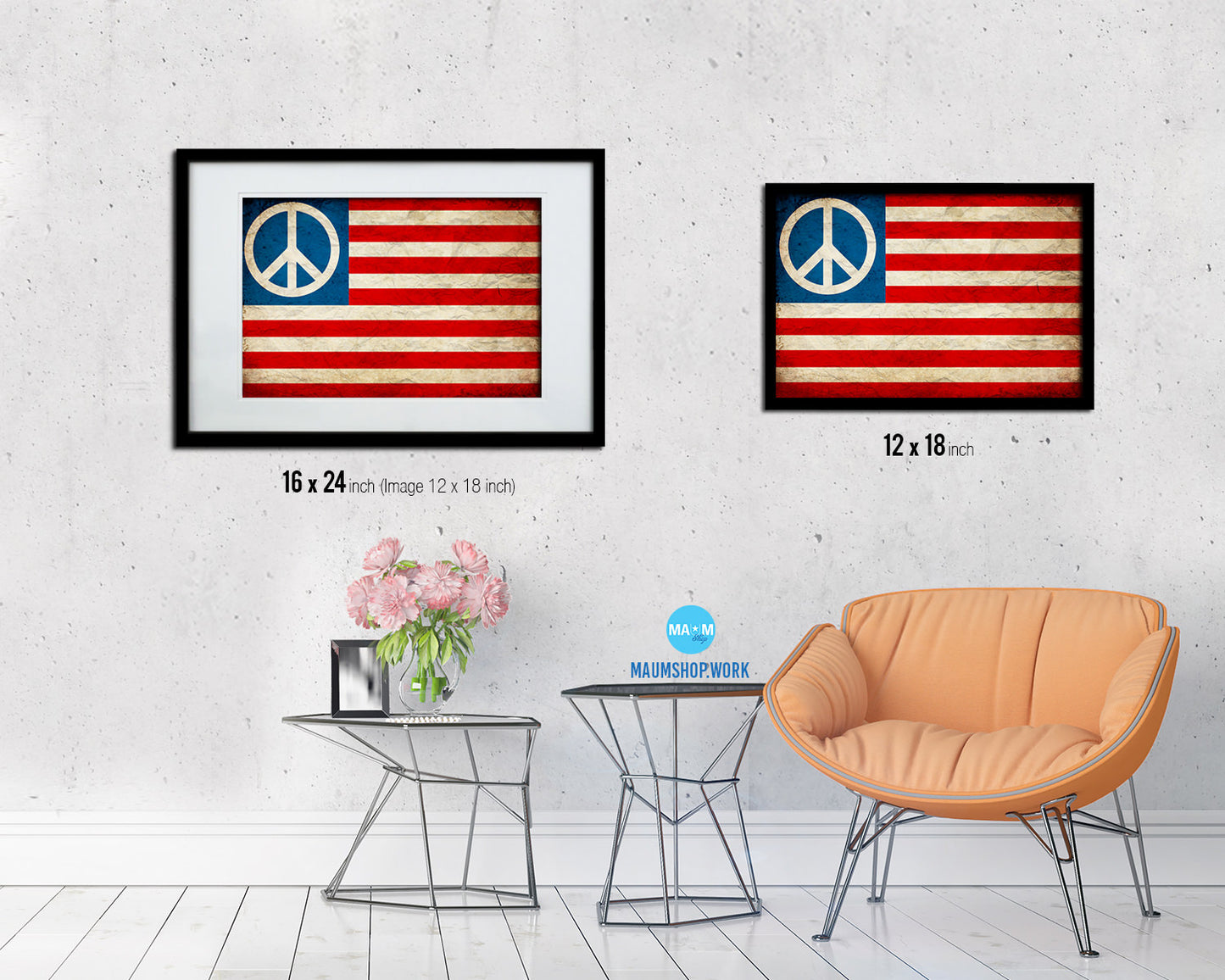 Peace Sign American Vintage Military Flag Framed Print Sign Decor Wall Art Gifts