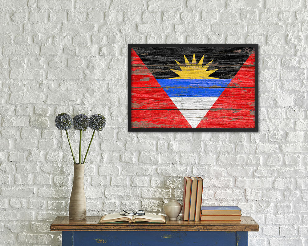 Antigua Barbuda Country Wood Rustic National Flag Wood Framed Print Wall Art Decor Gifts