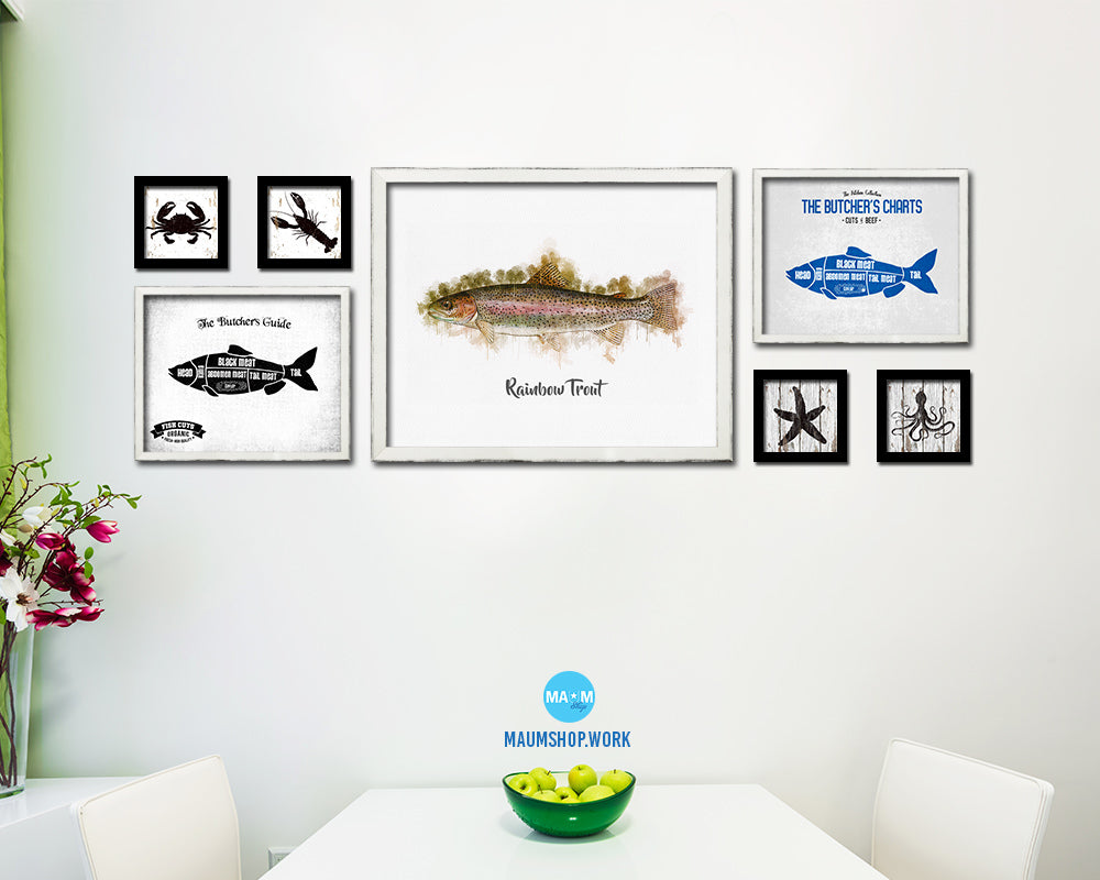 Rainbow Trout Fish Framed Prints Modern Restaurant Sushi Bar Watercolor Wall Art Decor