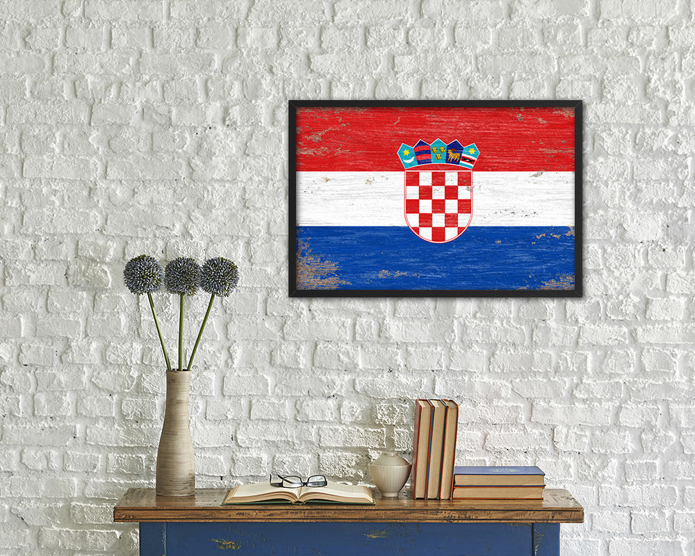 Croatia Shabby Chic Country Flag Wood Framed Print Wall Art Decor Gifts