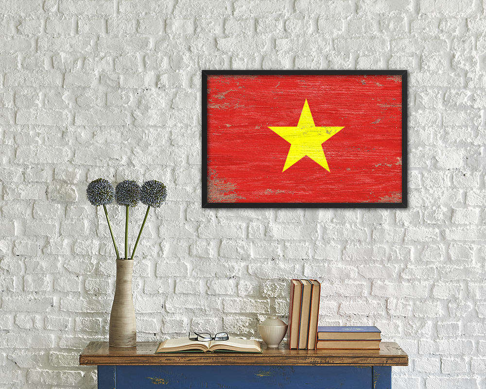 Vietnam Shabby Chic Country Flag Wood Framed Print Wall Art Decor Gifts