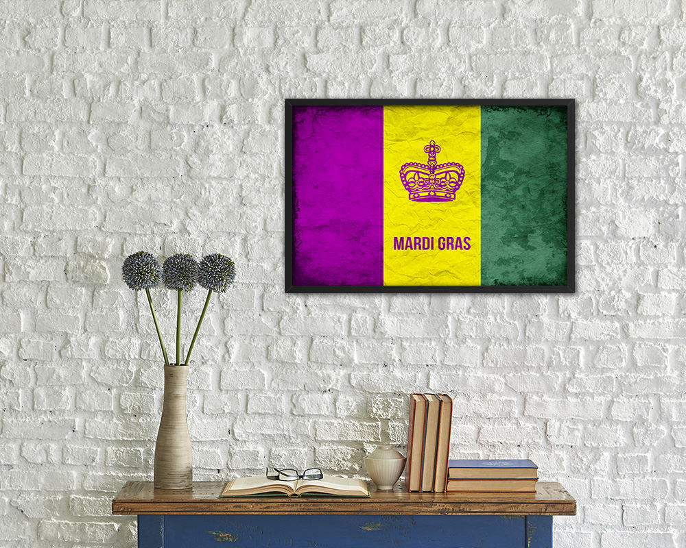 New Orleans Mardis Gras Vintage Flag Wood Framed Prints Decor Wall Art Gifts