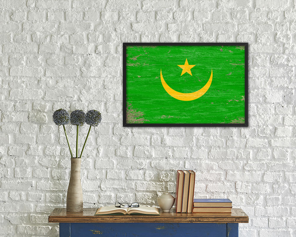 Mauritania Shabby Chic Country Flag Wood Framed Print Wall Art Decor Gifts