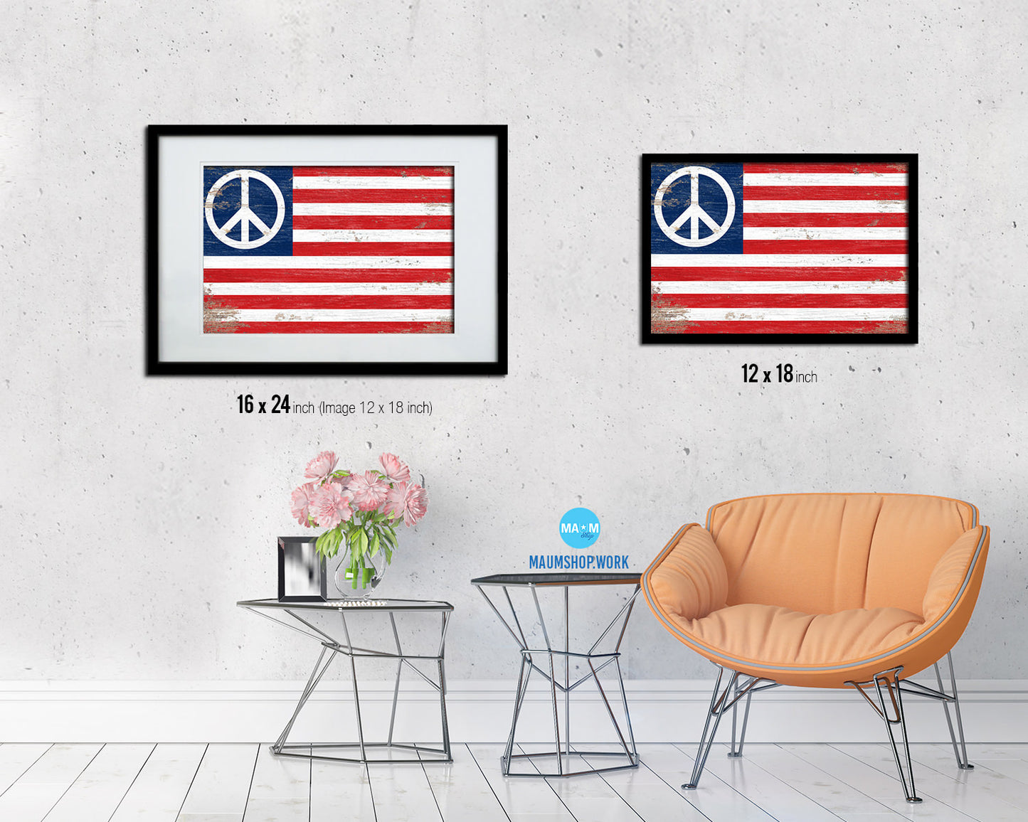 US Peace Sign Anti War American Shabby Chic Military Flag Framed Print Decor Wall Art Gifts