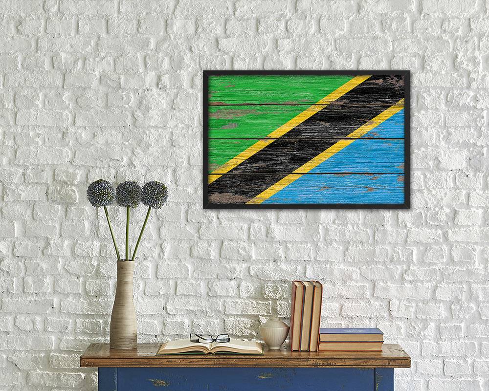 Tanzania Country Wood Rustic National Flag Wood Framed Print Wall Art Decor Gifts