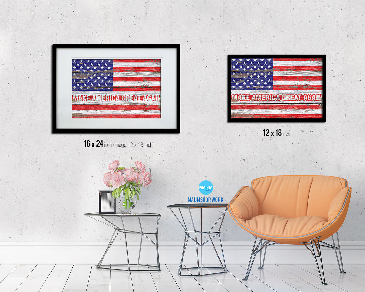 Make America Great Again, Donald Trump Campaign Wood Rustic Flag Framed Print Art