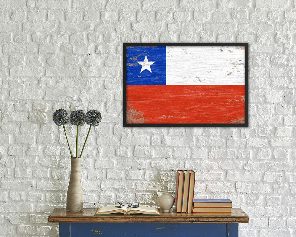 Chile Shabby Chic Country Flag Wood Framed Print Wall Art Decor Gifts