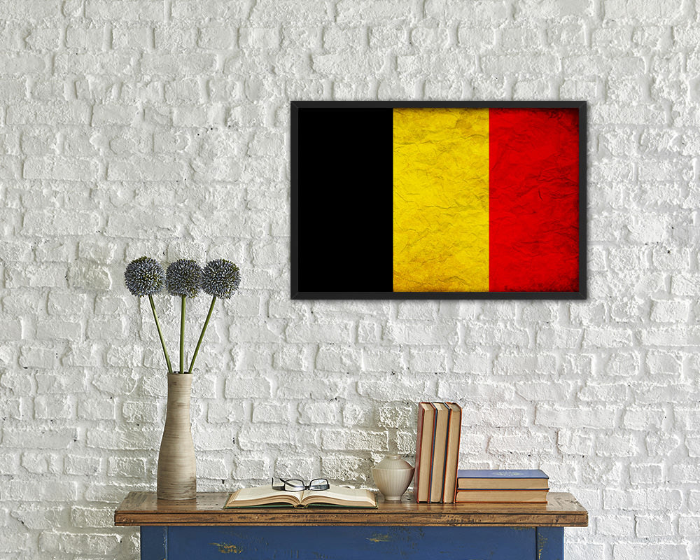 Belgium Country Vintage Flag Wood Framed Print Wall Art Decor Gifts