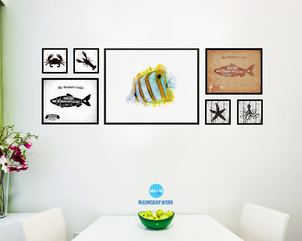 Tropical Fish Framed Print Modern Restaurant Sushi Bar Modern Watercolor Wall Art Decor