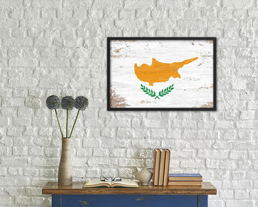 Cyprus Shabby Chic Country Flag Wood Framed Print Wall Art Decor Gifts