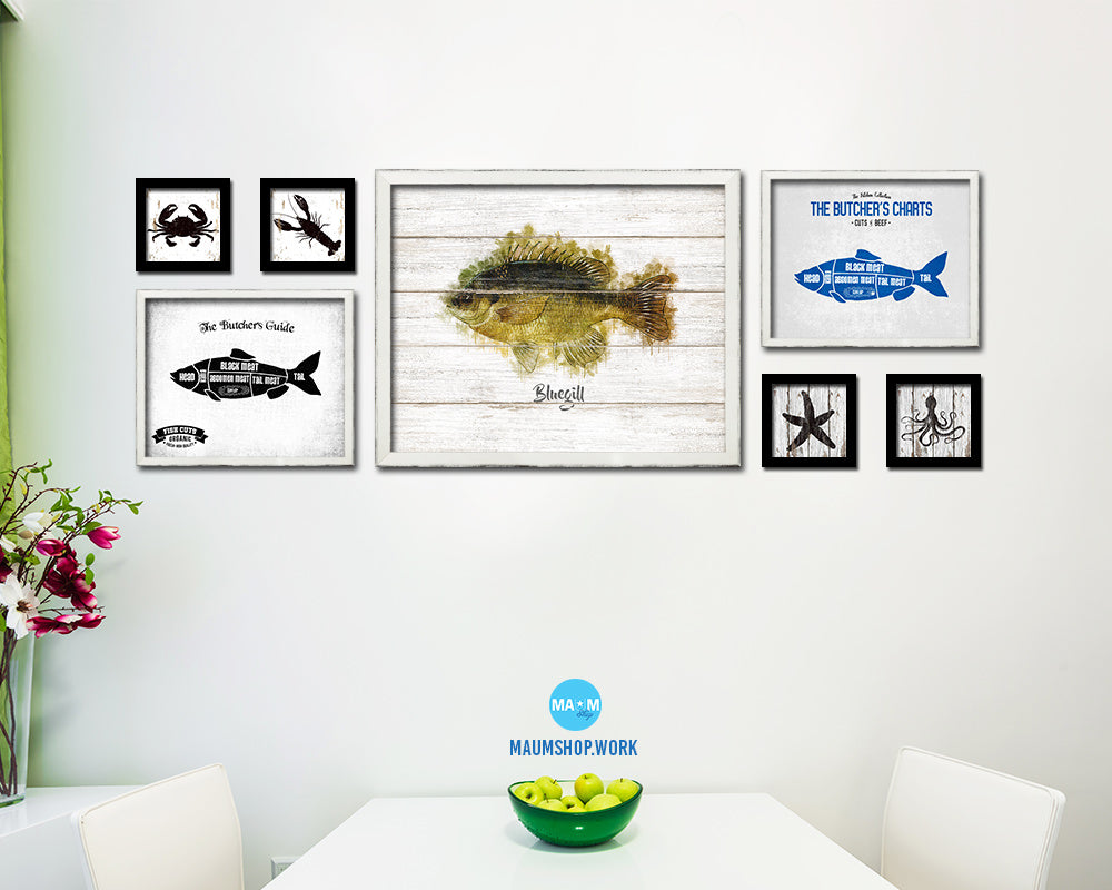 Bluegill Fish Framed Prints Modern Restaurant Sushi Bar Watercolor Wall Art Decor