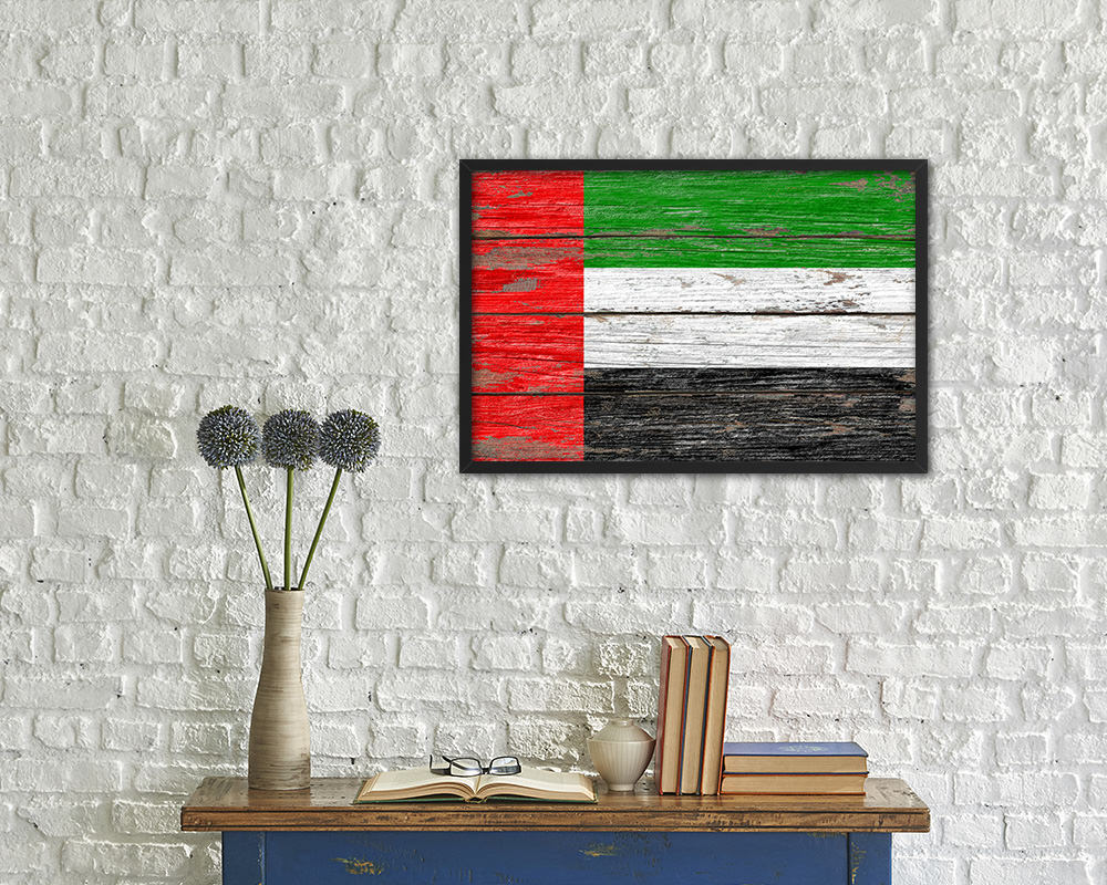 United Arab Emirates Country Wood Rustic National Flag Wood Framed Print Wall Art Decor Gifts