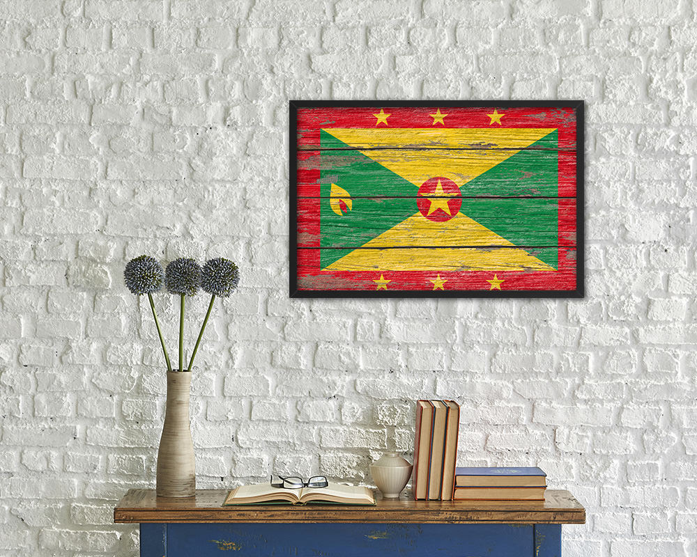 Grenada Country Wood Rustic National Flag Wood Framed Print Wall Art Decor Gifts