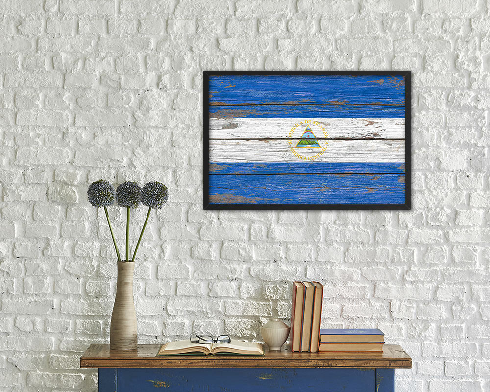 Nicaragua Country Wood Rustic National Flag Wood Framed Print Wall Art Decor Gifts