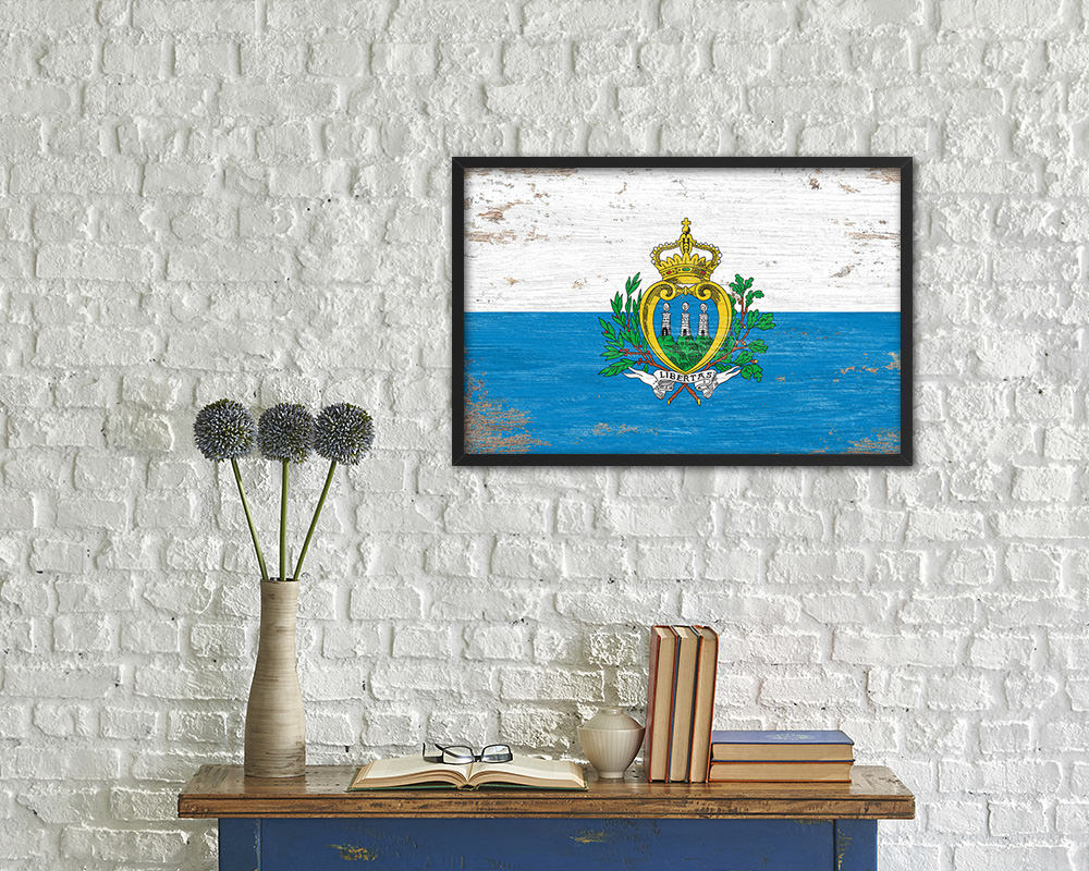 San Marino Shabby Chic Country Flag Wood Framed Print Wall Art Decor Gifts
