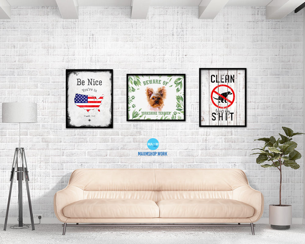 Beware of Russell Terrier Sign Wood Framed Print Wall Art Decor Gifts