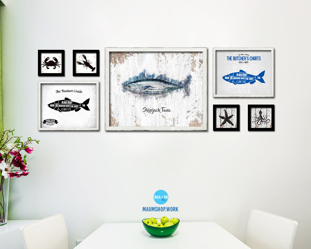 Skipjack Tuna Fish Framed Prints Modern Restaurant Sushi Bar Watercolor Wall Art Decor