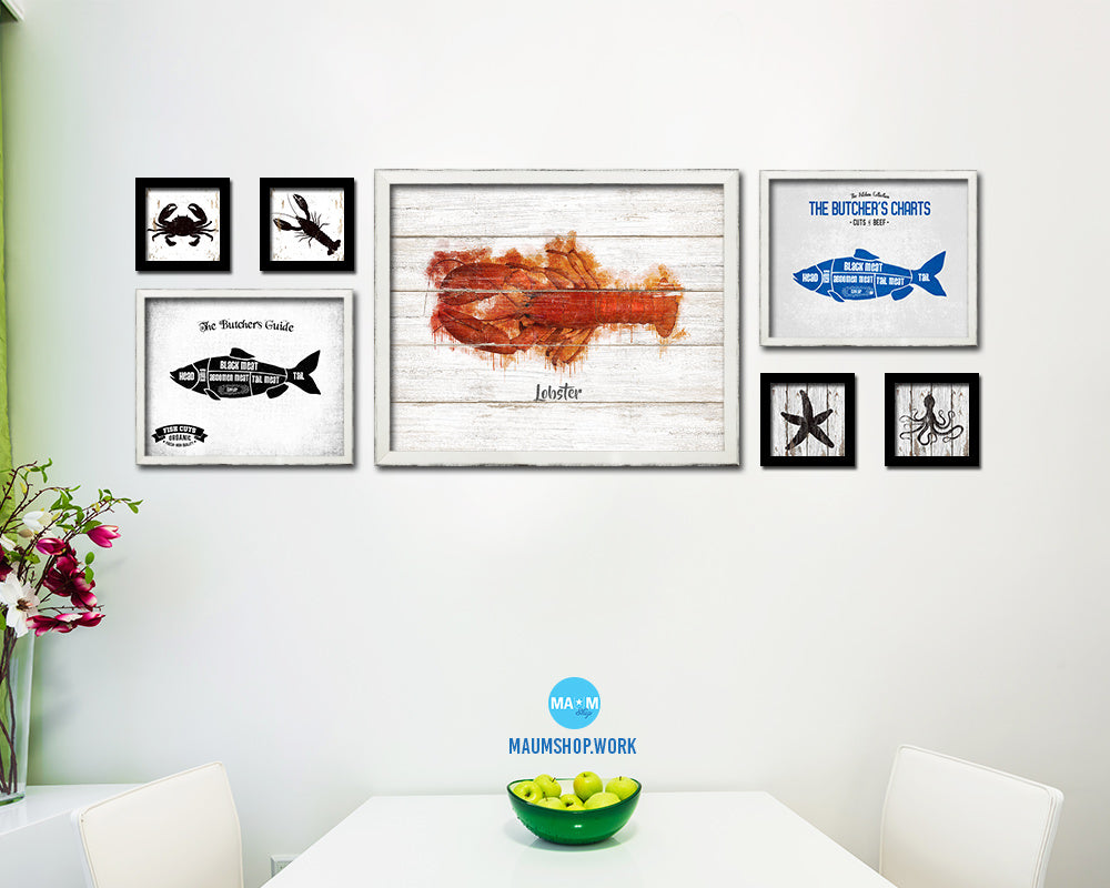 Lobster Fish Framed Prints Modern Restaurant Sushi Bar Watercolor Wall Art Decor