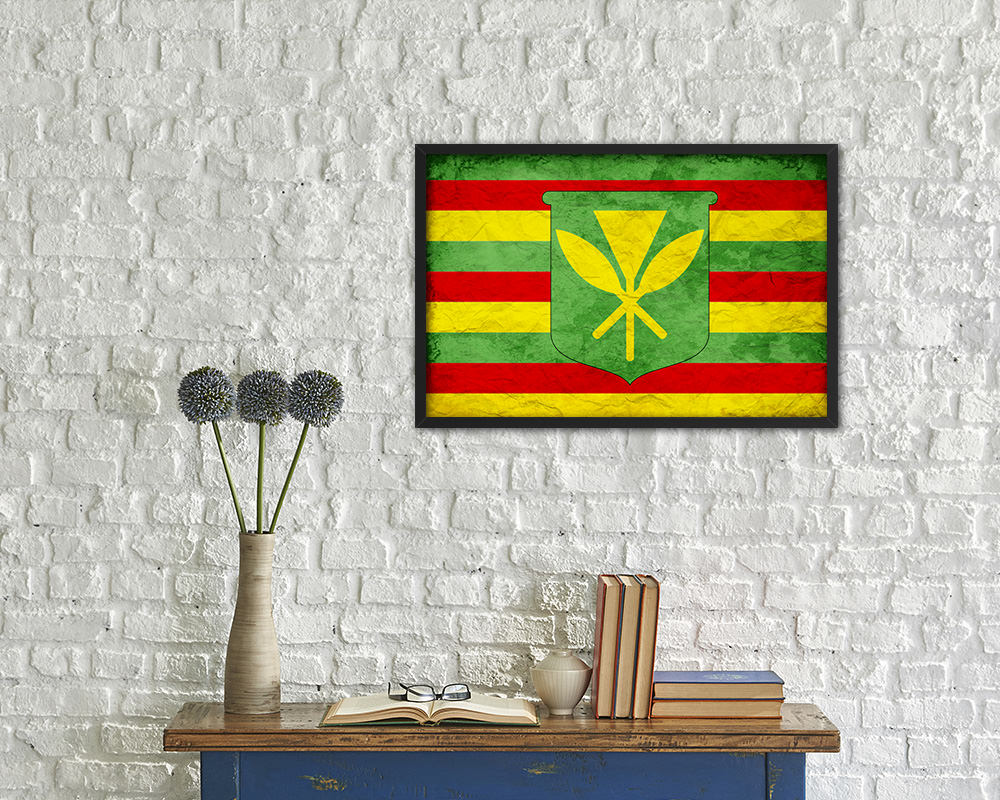 Kanaka Maoli City Hawaii State Vintage Flag Wood Framed Prints Decor Wall Art Gifts