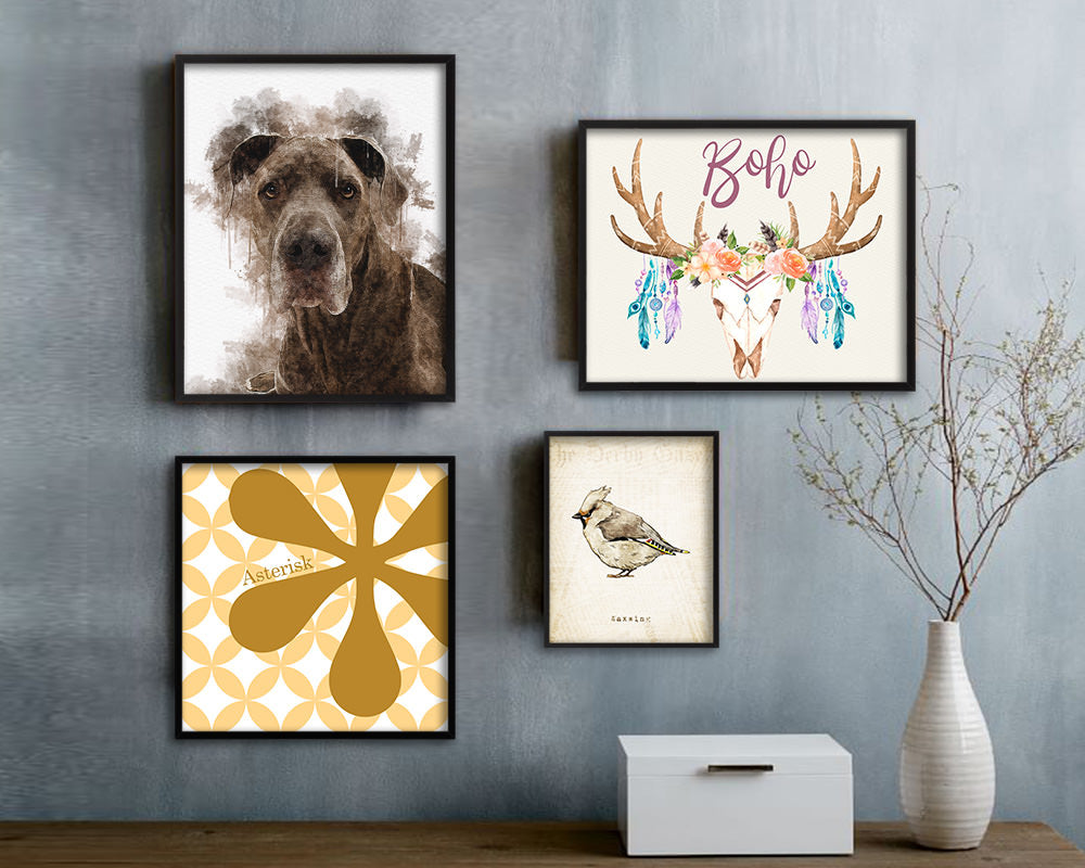 Blue Great Dane Dog Puppy Portrait Framed Print Pet Watercolor Wall Decor Art Gifts