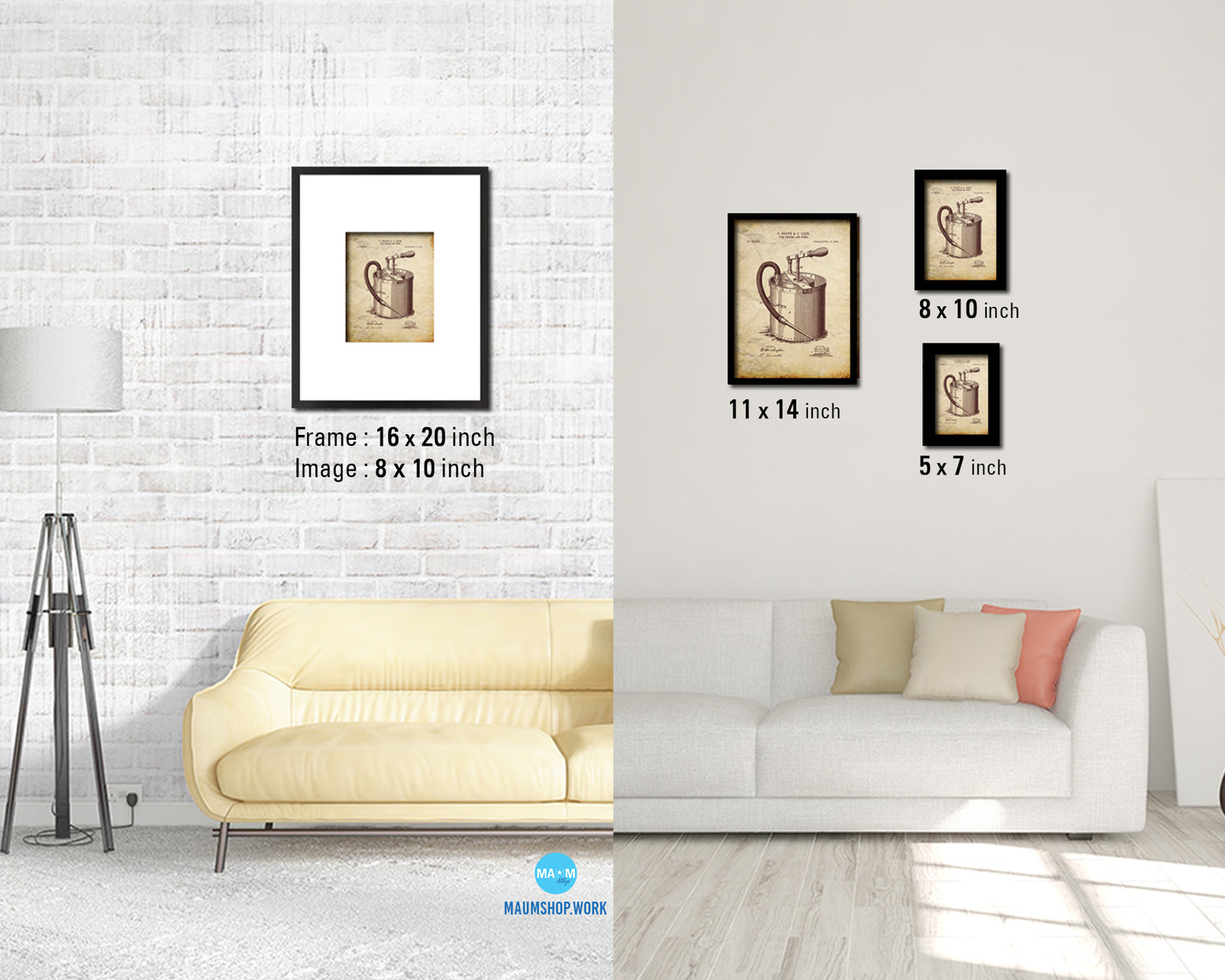Fire Engine and Pump Firefighter Vintage Patent Artwork Walnut Frame Gifts