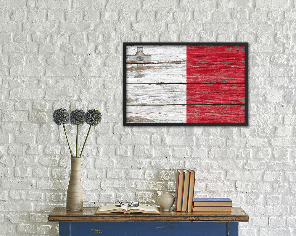 Malta Country Wood Rustic National Flag Wood Framed Print Wall Art Decor Gifts