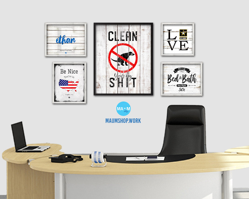 Clean your dog shit Notice Danger Sign Framed Print Home Decor Wall Art Gifts