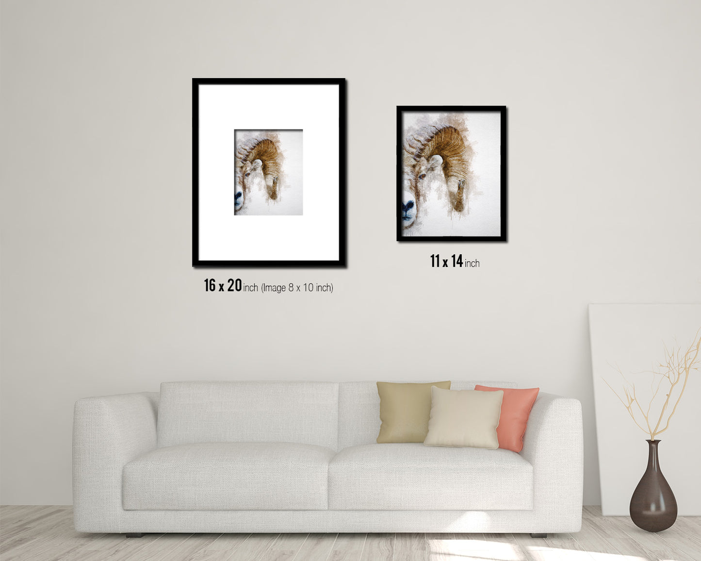 Sheep Ram Big Horn Animal Painting Print Framed Art Home Wall Decor Gifts