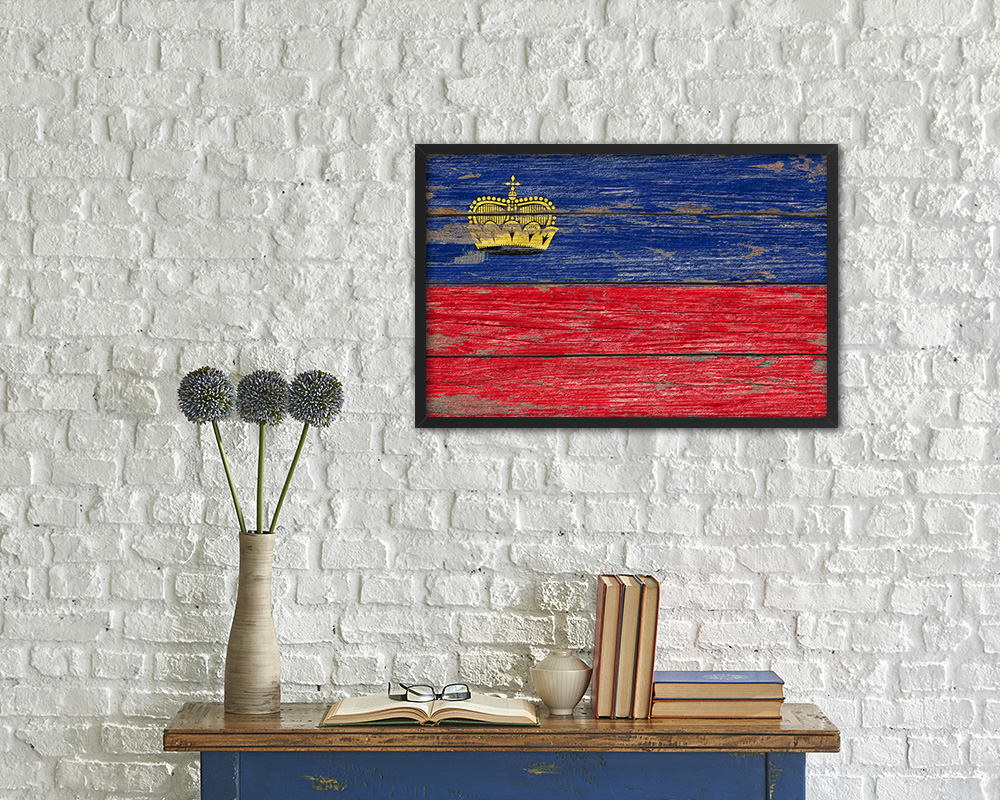 Liechtenstein Country Wood Rustic National Flag Wood Framed Print Wall Art Decor Gifts