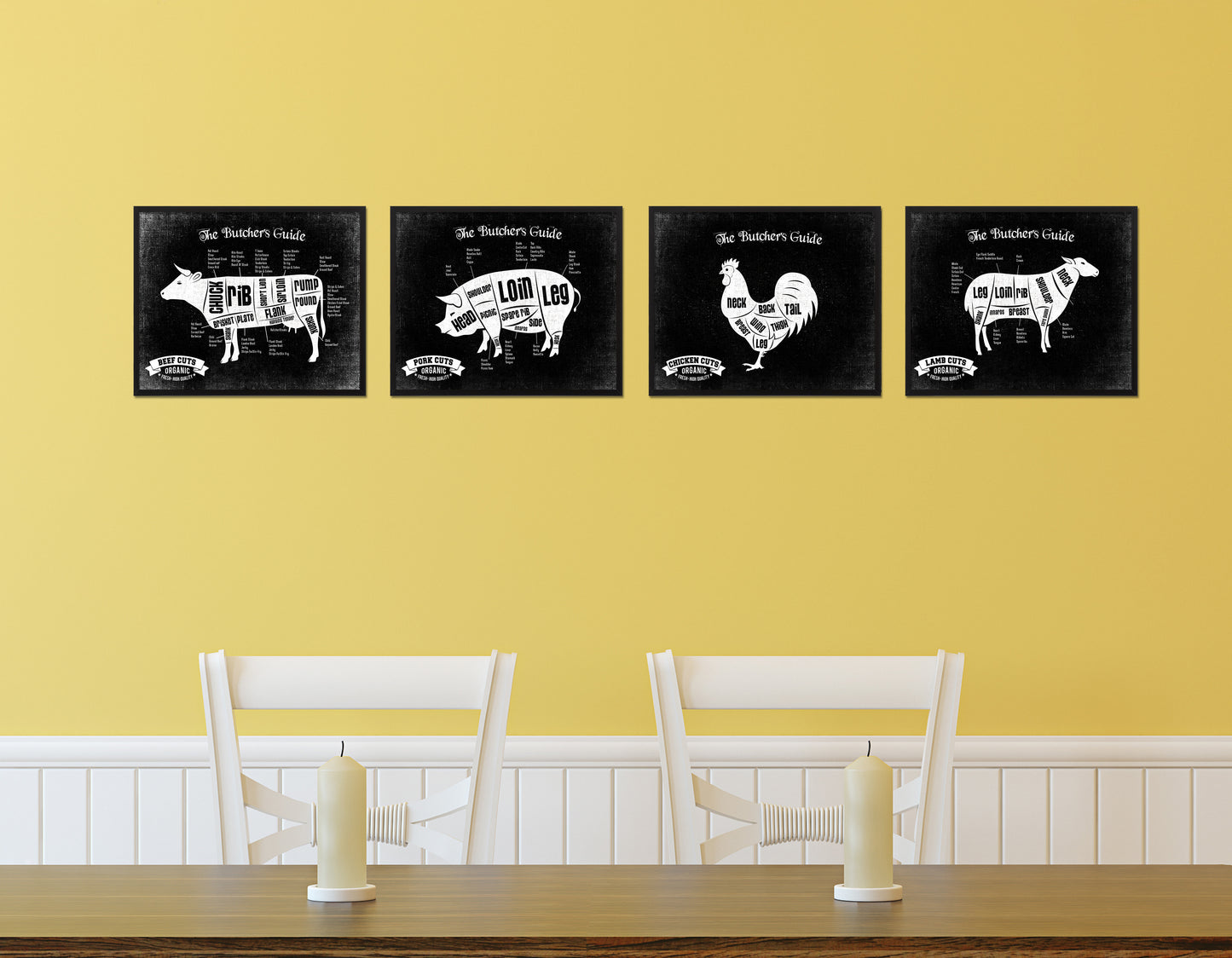 Beef Meat Cuts Butchers Chart Wood Framed Paper Print Home Decor Wall Art Gifts