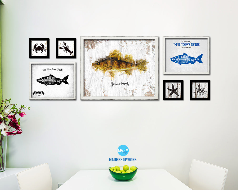 Yellow Perch Fish Framed Prints Modern Restaurant Sushi Bar Watercolor Wall Art Decor