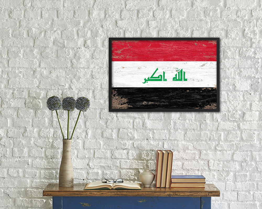 Iraq Shabby Chic Country Flag Wood Framed Print Wall Art Decor Gifts