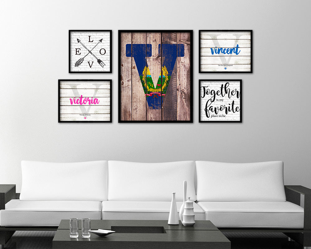 Missouri State Initial Flag Wood Framed Paper Print Decor Wall Art Gifts, Brick