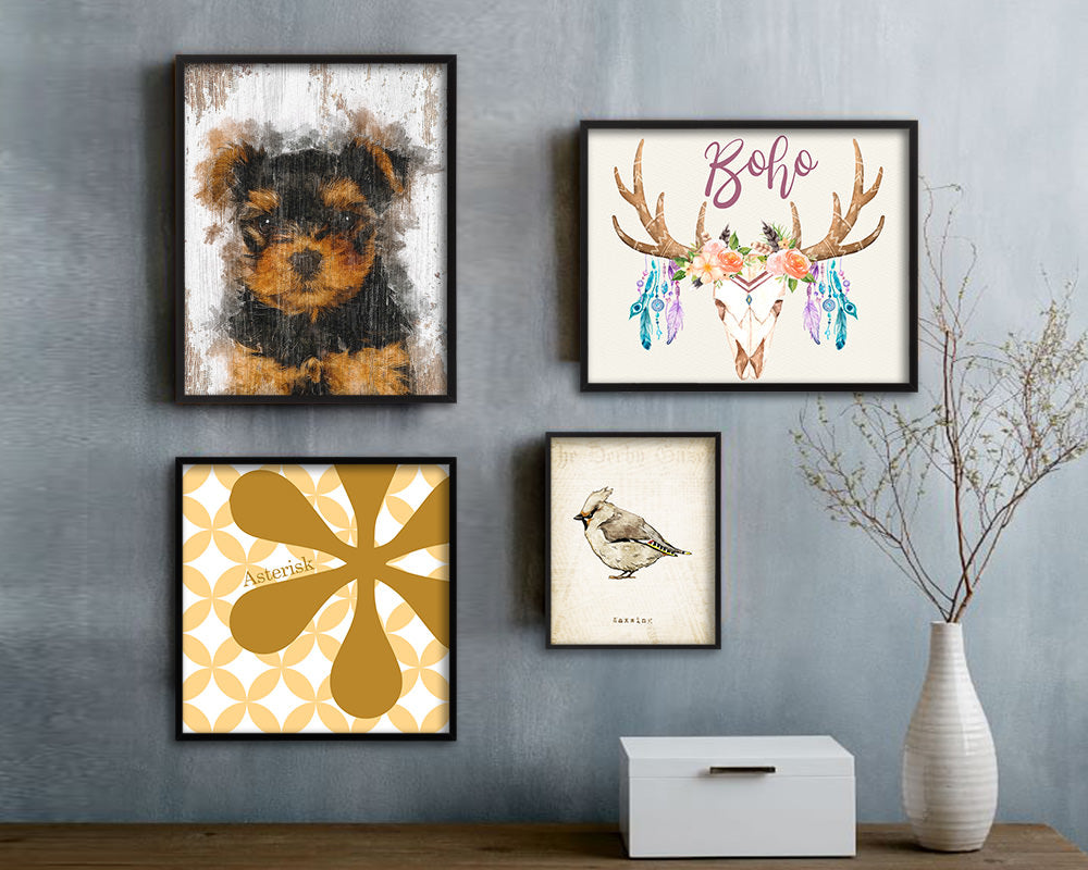 Yorkshire Terrier Dog Puppy Portrait Framed Print Pet Watercolor Wall Decor Art Gifts