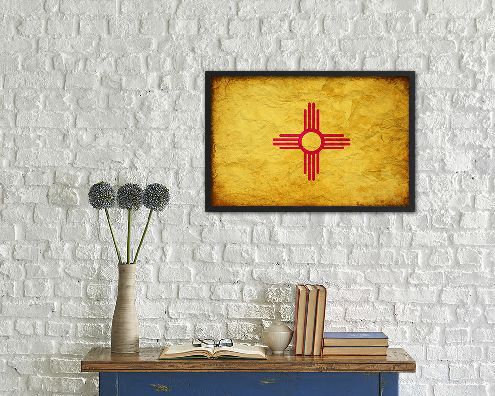 New Mexico State Vintage Flag Wood Framed Paper Print Wall Art Decor Gifts