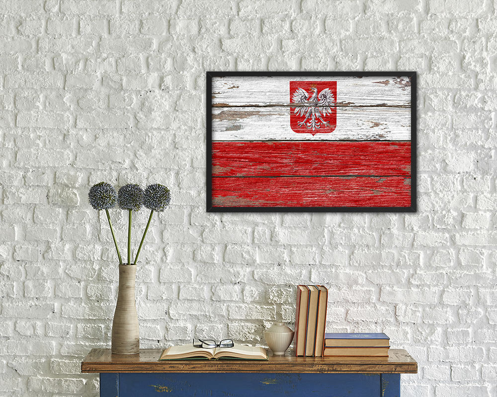 Poland Country Wood Rustic National Flag Wood Framed Print Wall Art Decor Gifts